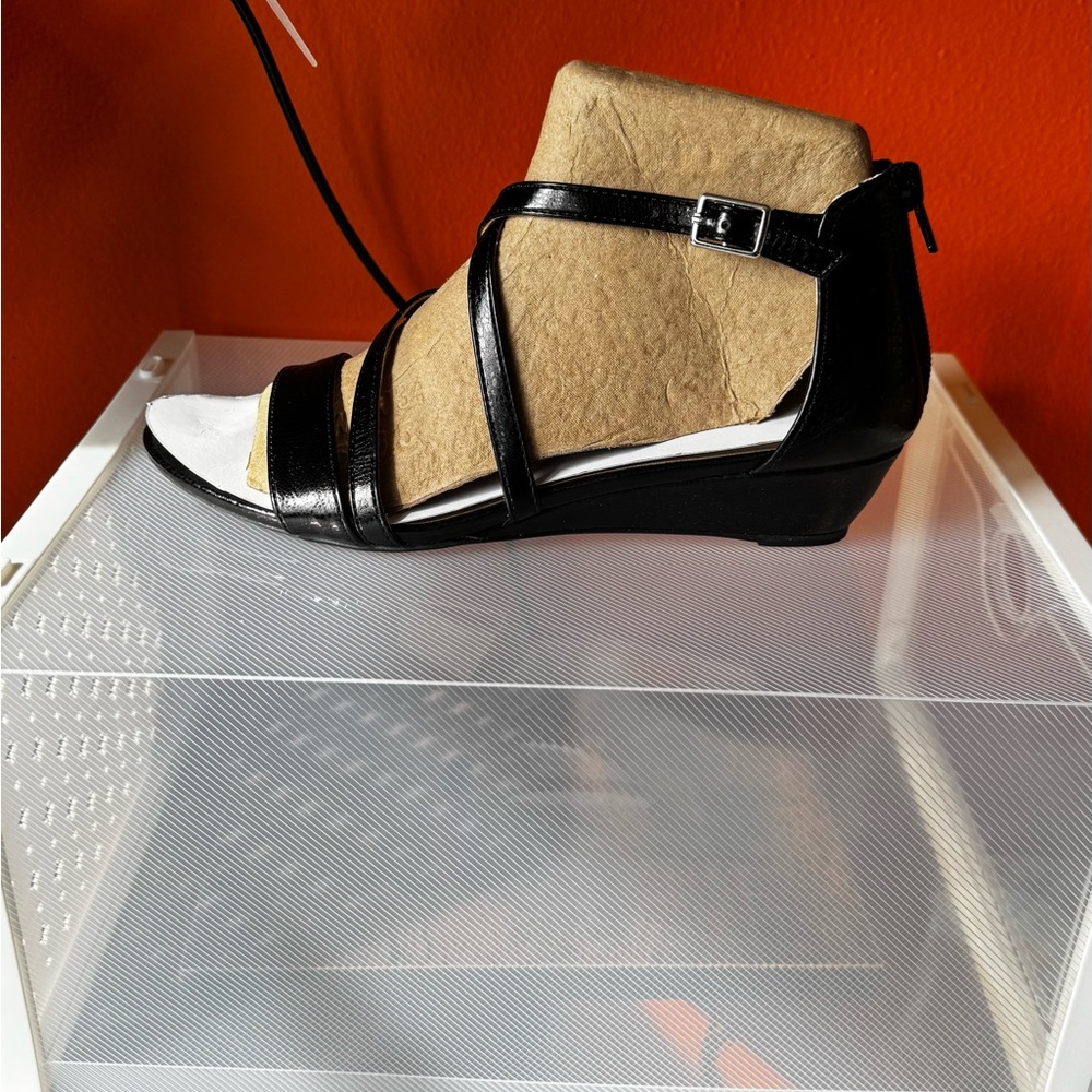 Life Stride Black Strappy Wedge Sandals with Ankle Buckle
